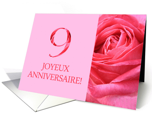 9th Anniversary French - Heureux Mariage - Pink rose close up card