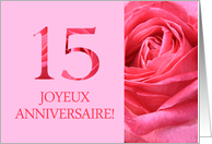 15th Anniversary French - Heureux Mariage - Pink rose close up card