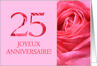 25th Anniversary French - Heureux Mariage - Pink rose close up card
