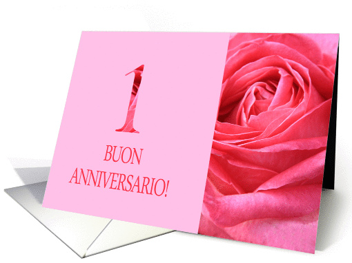 1st Anniversary Italian Buon Anniversario - Pink rose close up card