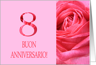 8th Anniversary Italian Buon Anniversario - Pink rose close up card
