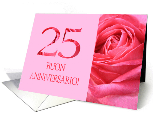 25th Anniversary Italian Buon Anniversario - Pink rose close up card