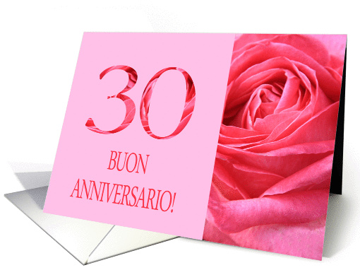 30th Anniversary Italian Buon Anniversario - Pink rose close up card