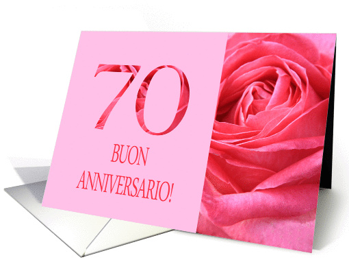 70th Anniversary Italian Buon Anniversario - Pink rose close up card