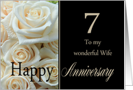 7th Anniversary, Wife - Pale pink roses card