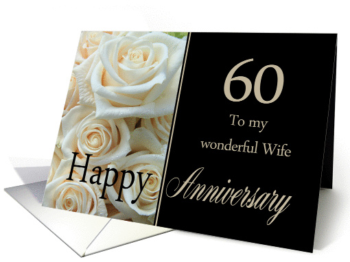60th Anniversary, Wife - Pale pink roses card (1284176)