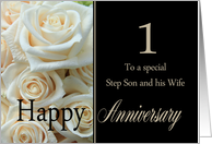 1st Anniversary, Step Son & Wife - Pale pink roses card