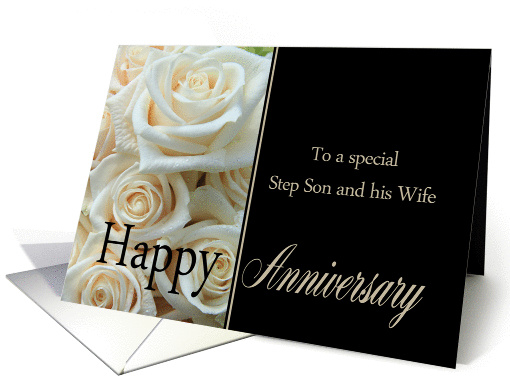 Anniversary, Step Son & Wife - Pale pink roses card (1284272)