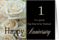 1st Anniversary, Step Sister & Husband - Pale pink roses card