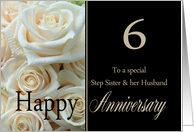 6th Anniversary, Step Sister & Husband - Pale pink roses card