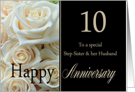 10th Anniversary, Step Sister & Husband - Pale pink roses card