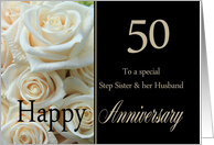 50th Anniversary, Step Sister & Husband - Pale pink roses card
