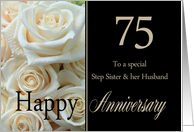 75th Anniversary, Step Sister & Husband - Pale pink roses card