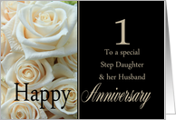 1st Anniversary, Step Daughter & Husband - Pale pink roses card