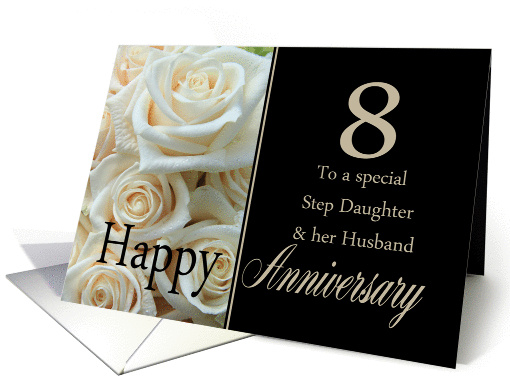 8th Anniversary, Step Daughter & Husband - Pale pink roses card