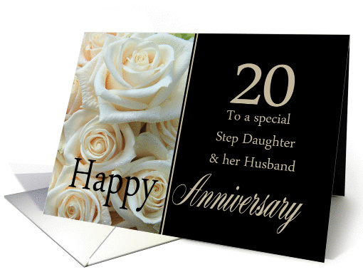 20th Anniversary, Step Daughter & Husband - Pale pink roses card