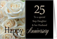 25th Anniversary, Step Daughter & Husband - Pale pink roses card