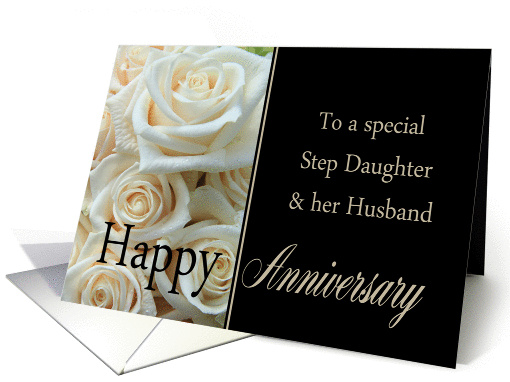 Anniversary, Step Daughter & Husband - Pale pink roses card (1284716)