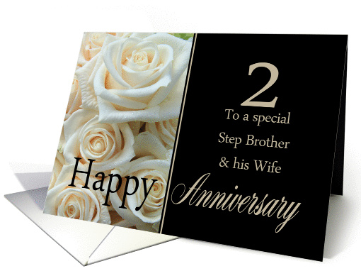 2nd Anniversary, Step Brother & Wife - Pale pink roses card (1284722)