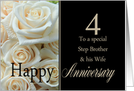 4th Anniversary, Step Brother & Wife - Pale pink roses card