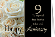 9th Anniversary, Step Brother & Wife - Pale pink roses card