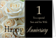 1st Anniversary, Son & Wife Pale Pink Roses card