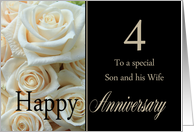 4th Anniversary, Son & Wife - Pale pink roses card