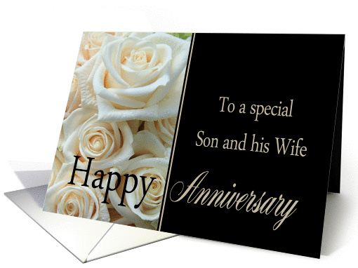 Anniversary, Son & Wife - Pale pink roses card (1285026)