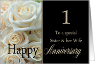 1st Anniversary, Sister & Wife - Pale pink roses card