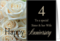 4th Anniversary, Sister & Wife - Pale pink roses card