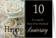 10th Anniversary, Sister & Husband - Pale pink roses card