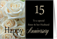 15th Anniversary, Sister & Husband - Pale pink roses card