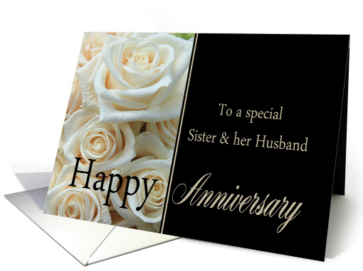 Anniversary, Sister & Husband - Pale pink roses card (1291936)