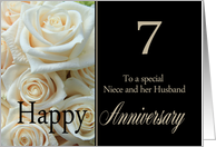 7th Anniversary, Niece & Husband - Pale pink roses card