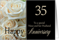 35th Anniversary, Niece & Husband - Pale pink roses card