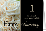 1st Anniversary, Nephew & Wife - Pale pink roses card