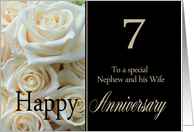 7th Anniversary, Nephew & Wife - Pale pink roses card
