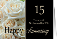 15th Anniversary, Nephew & Wife - Pale pink roses card