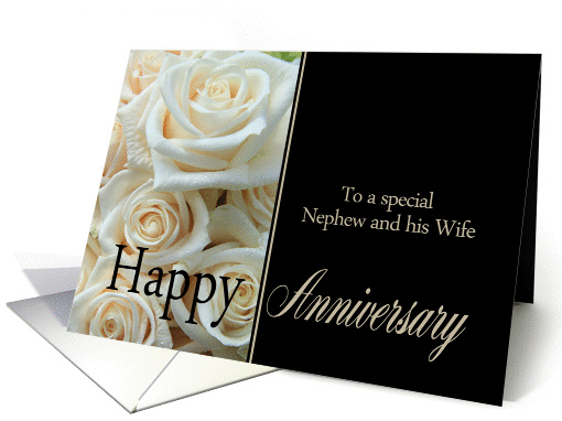 Anniversary, Nephew & Wife - Pale pink roses card (1292968)