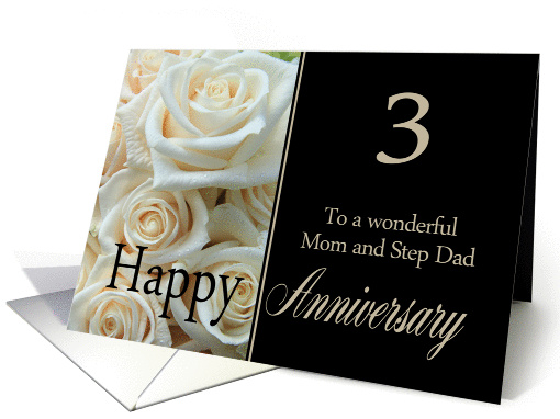 3rd Anniversary, Mom & Step Dad - Pale pink roses card (1292978)