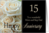 15th Anniversary, Mom & Step Dad - Pale pink roses card