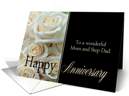 Anniversary, Mom & Step Dad - Pale pink roses card (1293050)