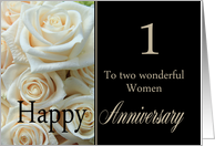 1st Anniversary, two wonderful women - Pale pink roses card