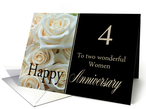 4th Anniversary, two wonderful women - Pale pink roses card (1293066)