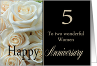 5th Anniversary, two wonderful women - Pale pink roses card