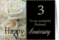 3rd Anniversary card for Husband - Pale pink roses card