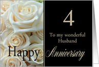 4th Anniversary card for Husband - Pale pink roses card
