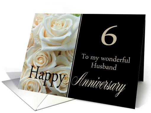 6th Anniversary card for Husband - Pale pink roses card (1295128)