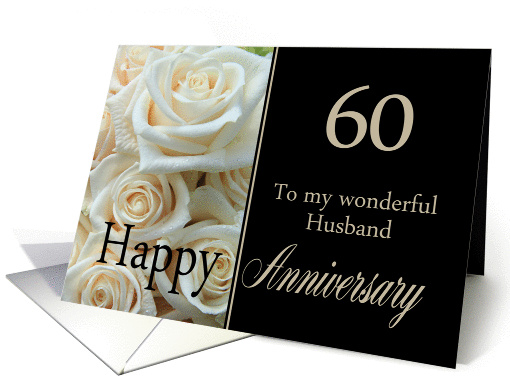 60th Anniversary card for Husband - Pale pink roses card (1295396)