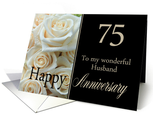 75th Anniversary card for Husband - Pale pink roses card (1295412)
